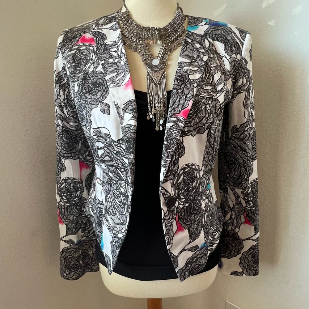 Nordstrom Black & White Rose Print Blazer